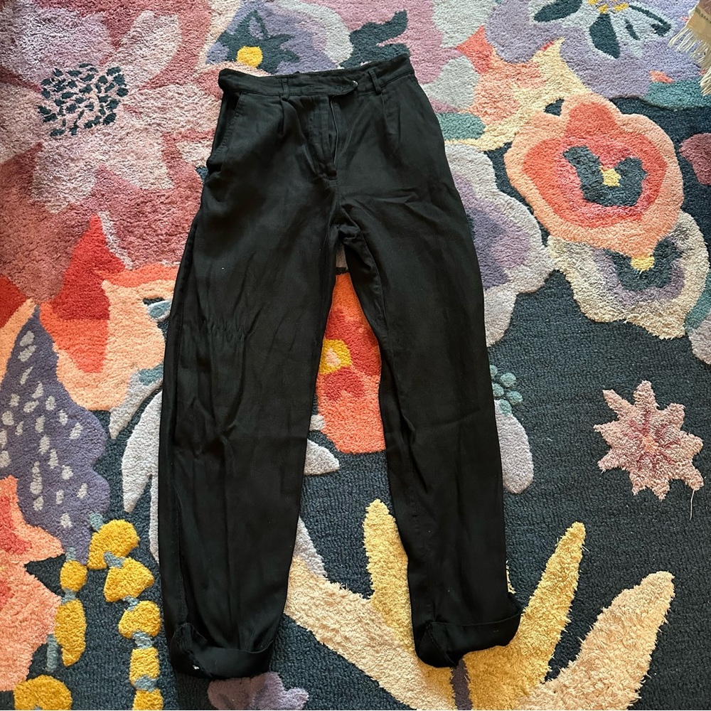 Topshop high waist linen cropped pants